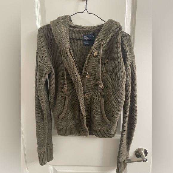 Downtown girl cropped green knit zip up - Picture 1 of 3